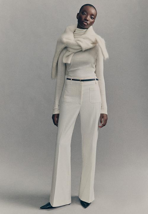 H&M - Flared belted trousers - cream