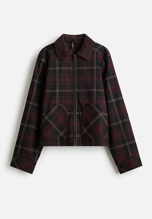 H&M - Corduroy-collar twill jacket - dark brown checked