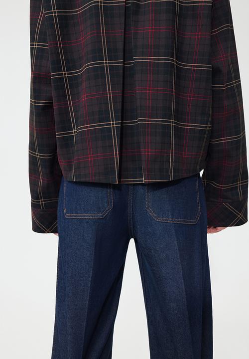 H&M - Corduroy-collar twill jacket - dark brown checked