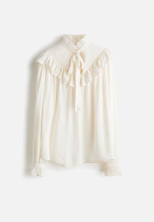 Frill-trimmed blouse - cream - 1308403001