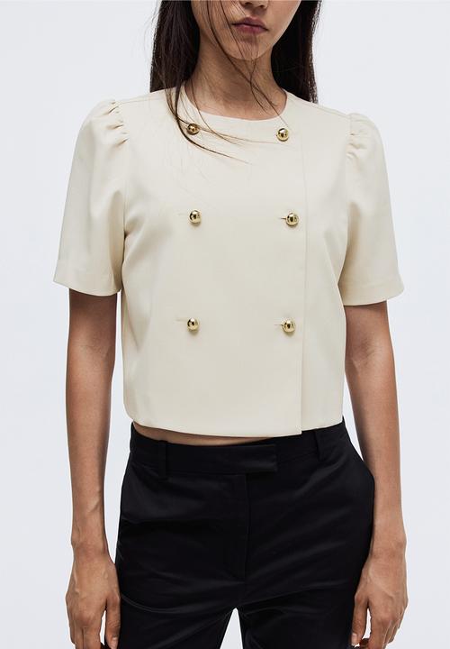 H&M - Puff-sleeved twill jacket - cream 