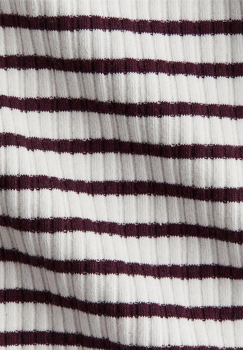 H&M - Ribbed henley top - white & burgundy striped