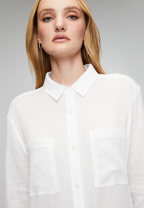 Izabel London - Long sleeve Button Through Midi Shirt Dress - White