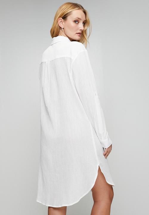 Izabel London - Long sleeve Button Through Midi Shirt Dress - White