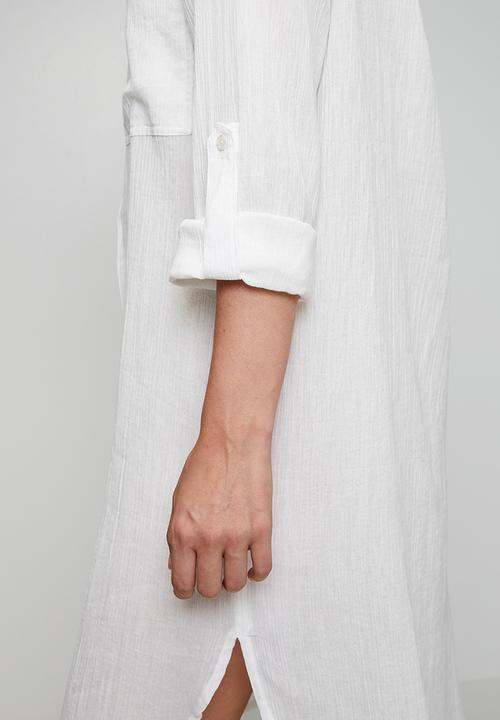 Izabel London - Long sleeve Button Through Midi Shirt Dress - White