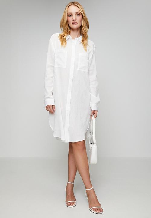 Izabel London - Long sleeve Button Through Midi Shirt Dress - White