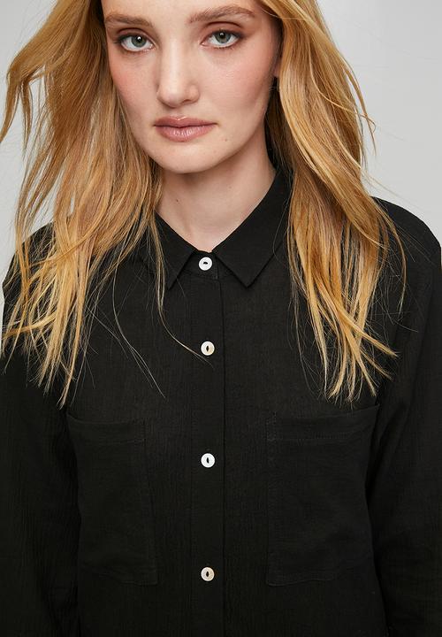 Izabel London - Long sleeve Button Through Midi Shirt Dress - Black