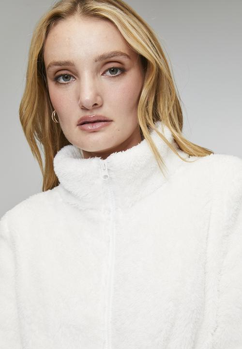 Stella Morgan - Long sleeve Zip Through Faux Teddy Jacket - Cream