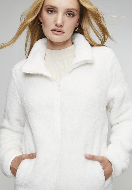 Stella Morgan - Long sleeve Zip Through Faux Teddy Jacket - Cream