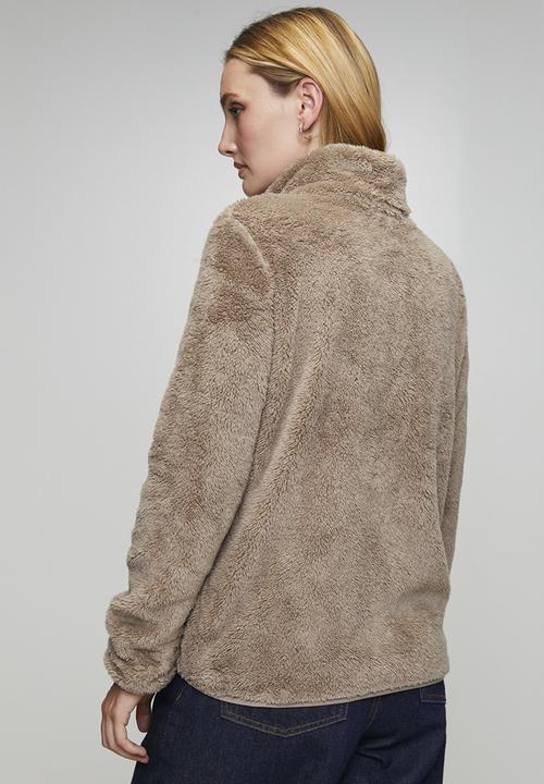 Stella Morgan - Long sleeve Zip Through Faux Teddy Jacket - Mocha