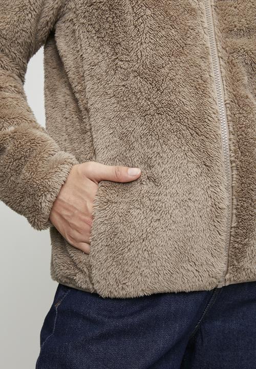 Stella Morgan - Long sleeve Zip Through Faux Teddy Jacket - Mocha