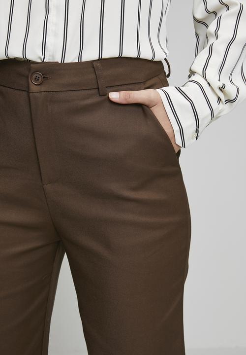 Stella Morgan - Mid Waist Straight Leg Stretch Sateen Trouser - Brown