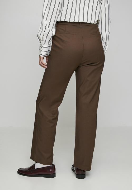 Stella Morgan - Mid Waist Straight Leg Stretch Sateen Trouser - Brown