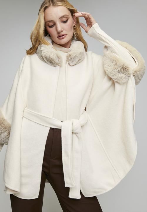 Stella Morgan - Faux Fur Trim Poncho - Ivory