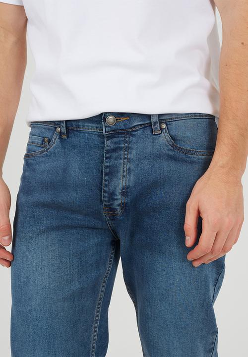 Brave Soul - Straight Fit Denim Jeans - Mid Blue Regular Length