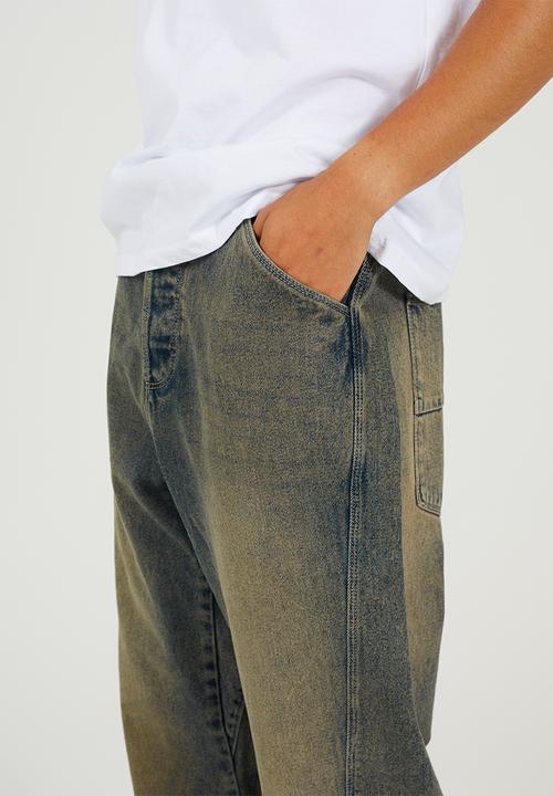Brave Soul - Wide Leg Denim Jean - Mid Blue Vintage Wash Long Length