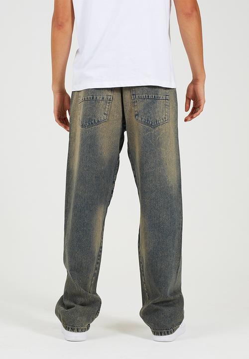 Brave Soul - Wide Leg Denim Jean - Mid Blue Vintage Wash Long Length