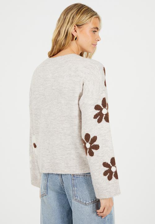 Brave Soul - Jacquard Floral Knit Jumper - Lt. Mink Melange
