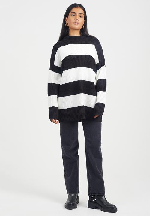 Brave Soul - Oversized Turtle Neck Stripe Jumper - Black/White