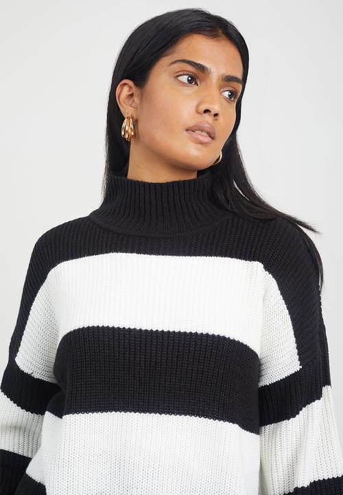 Brave Soul - Oversized Turtle Neck Stripe Jumper - Black/White