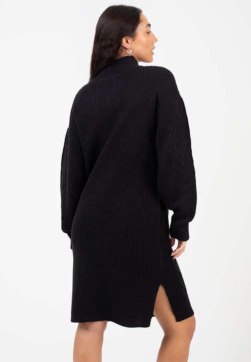 Brave Soul - Half Zip Neck All Over Cable Dress - Black