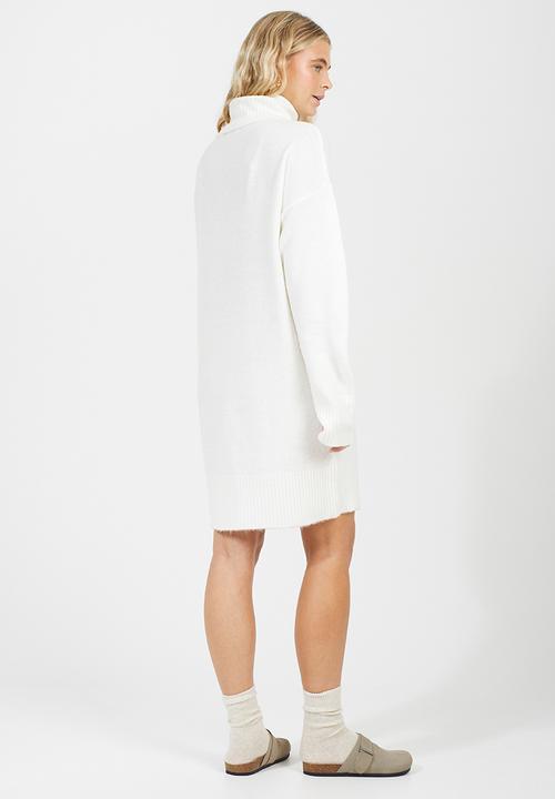 Brave Soul - Roll Neck Knitted Dress - Ivory