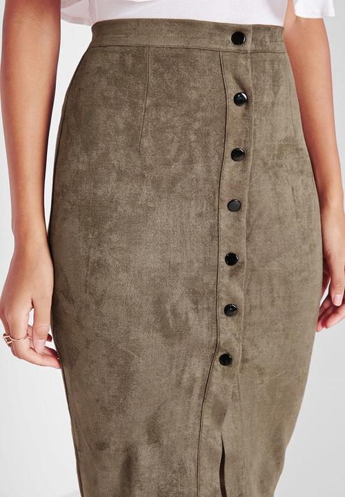 Missguided - Button faux suede midi skirt