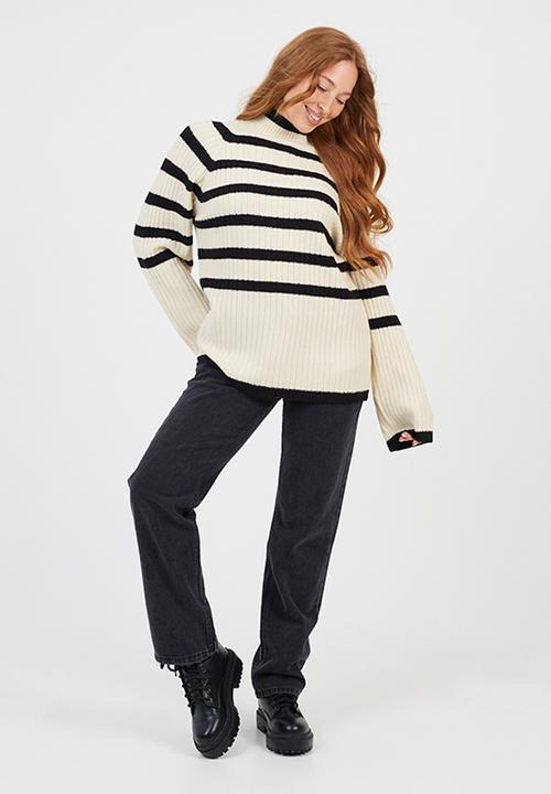 Brave Soul - Mossy Yarn Ribbed Raglan Sleeve Jumper - Cream/Black