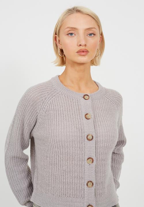 Brave Soul - Crew Neck StripeCardi - Grey