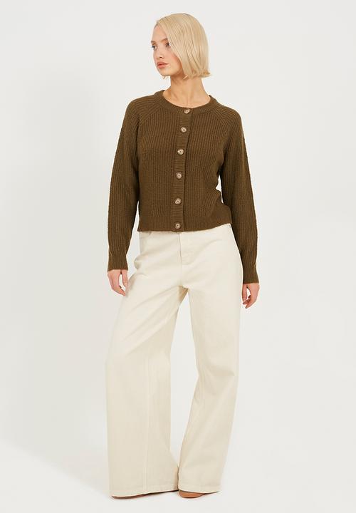 Brave Soul - Crew Neck StripeCardi -Khaki