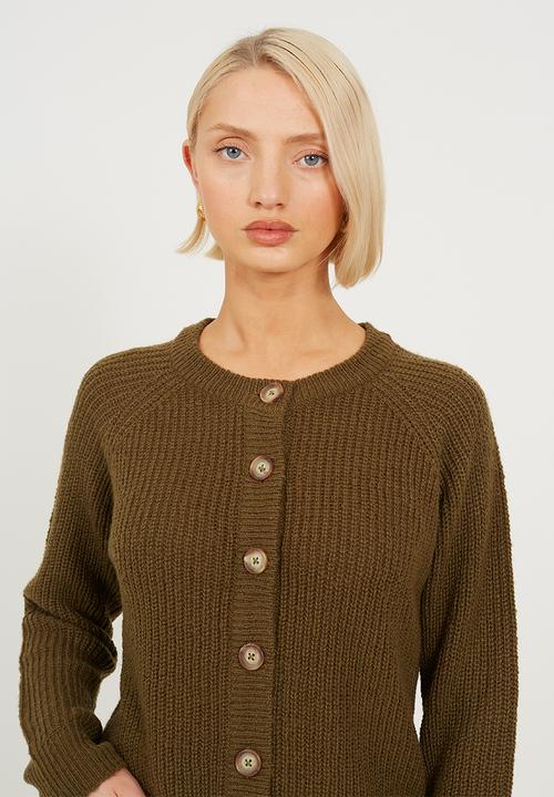 Brave Soul - Crew Neck StripeCardi -Khaki