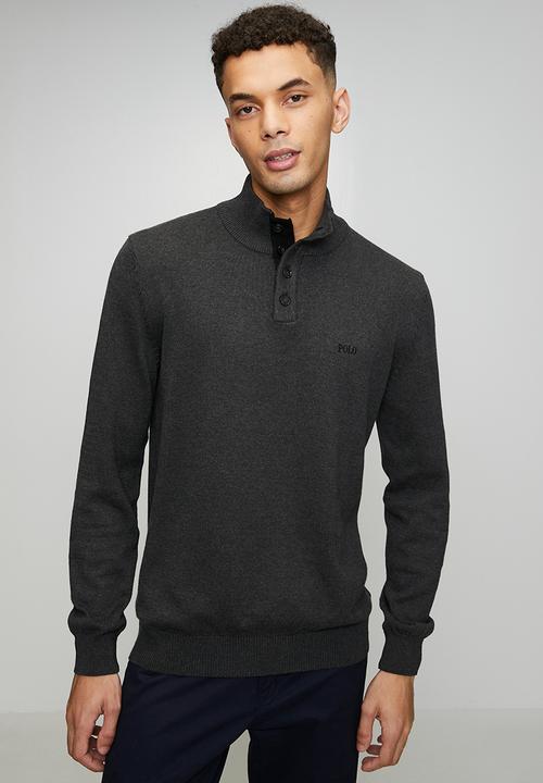 POLO - Torres 3 Button Funnel Neck Knitwear - Charcoal Melange