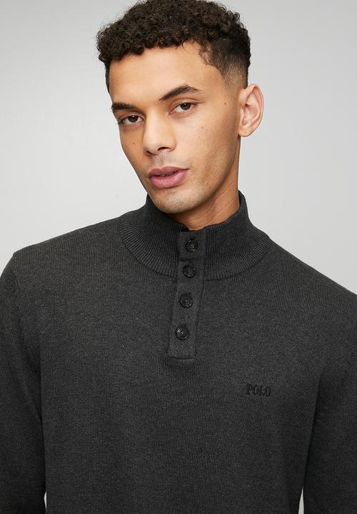 POLO - Torres 3 Button Funnel Neck Knitwear - Charcoal Melange