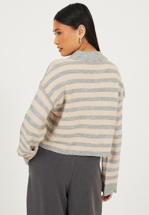 Brave Soul - JumperWith Deep Cuff - Dove Grey/Oatmeal Stripe