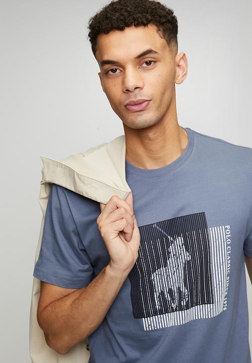 POLO - Issa Block Printed Short sleeve Tee - Blue