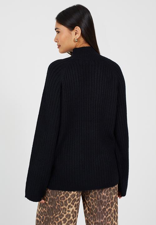 Brave Soul - Mossy Yarn Ribbed Raglan Sleeve Jumper With Turtle Neck - Black