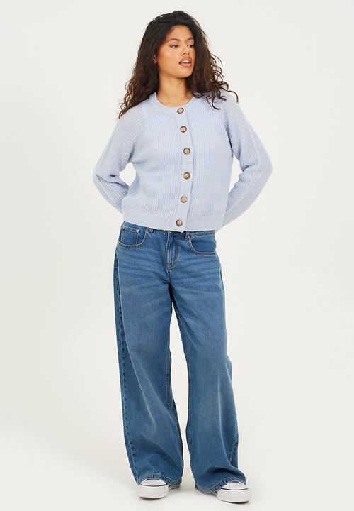Brave Soul - Crew Neck StripeCardi - Blue