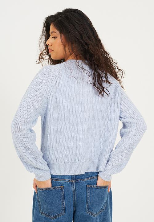 Brave Soul - Crew Neck StripeCardi - Blue