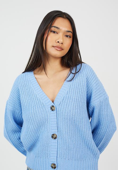 Brave Soul - Fisherman Rib Knit CardiWith V-Neck - Blue