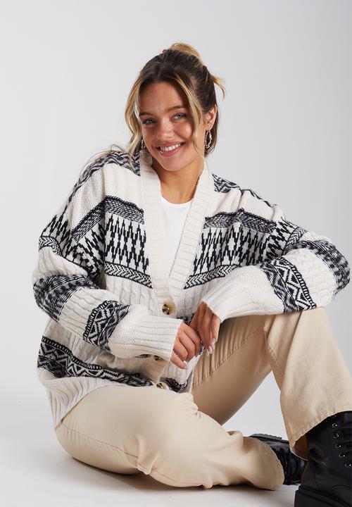 Brave Soul - 4 Button Cardigan - Oatmeal/Black