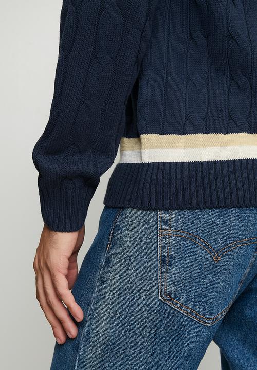 POLO - Kan Cable Long sleeve Knitwear - Navy