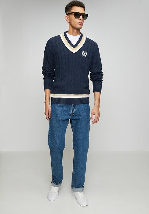 POLO - Kan Cable Long sleeve Knitwear - Navy