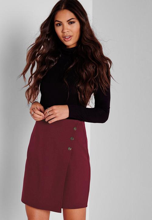 Missguided - Gold Button Wrap Mini Skirt