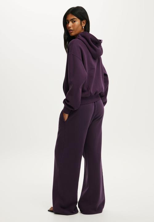 Cotton On - Boxy fleece hoodie - washed dark mulberry