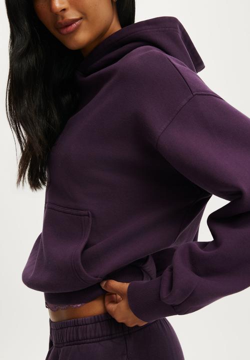 Cotton On - Boxy fleece hoodie - washed dark mulberry