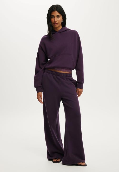 Cotton On - Boxy fleece hoodie - washed dark mulberry