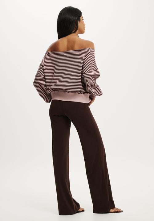 Cotton On - Relaxed Off Shoulder Sweatshirt - cloud blush/dark oak stripe