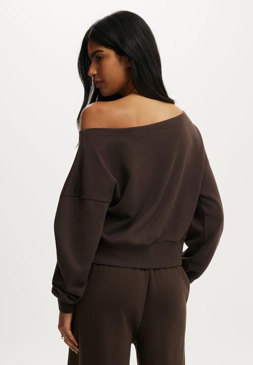 Cotton On - Relaxed Off Shoulder Sweatshirt - Dark Oak