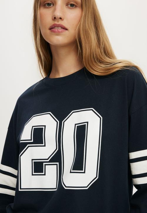 Cotton On - Long sleeve oversized graphic tee - ink navy