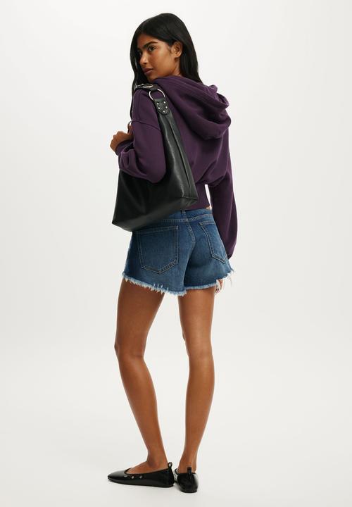 Cotton On - Oversized Zip Through Hoodie - Washed Dark Mulberry
